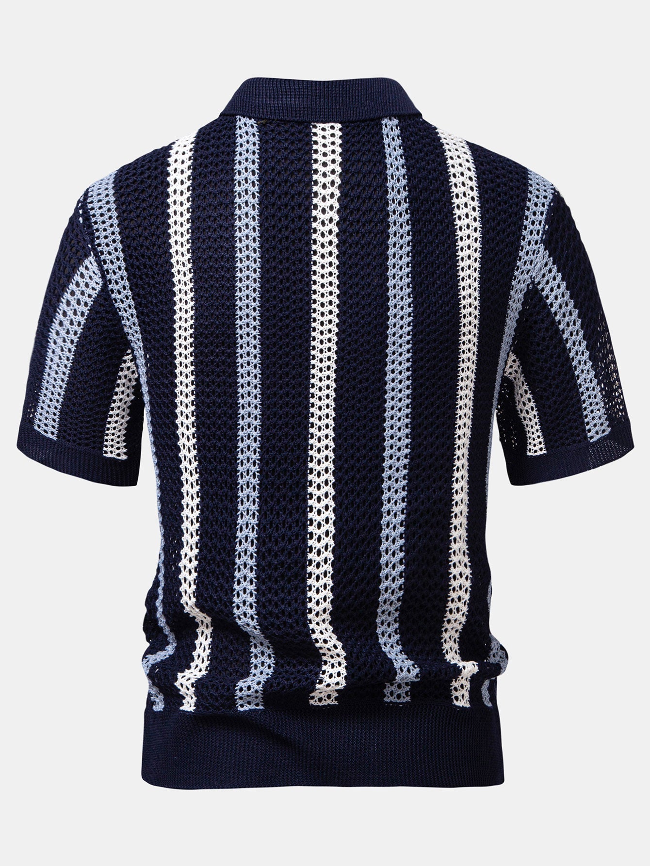 Striped V-Neck Crochet Polo