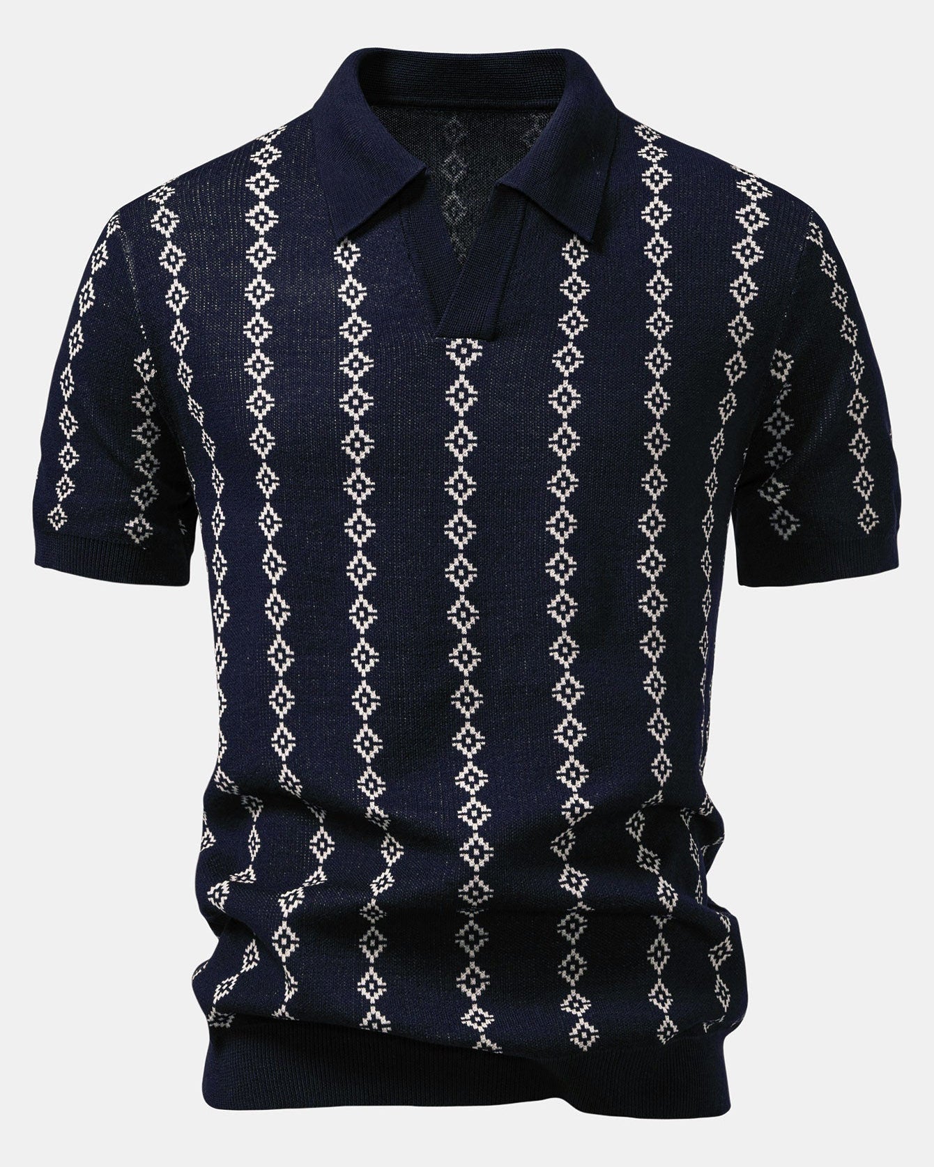 V-Neck Geometric Knit Polo
