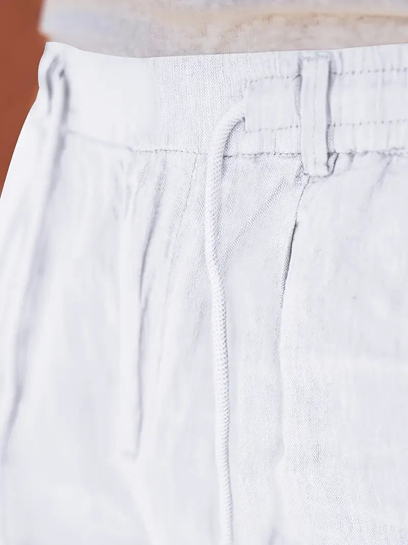 NICHOLS | CORD-TRIMMED WIDE LINEN PANTS