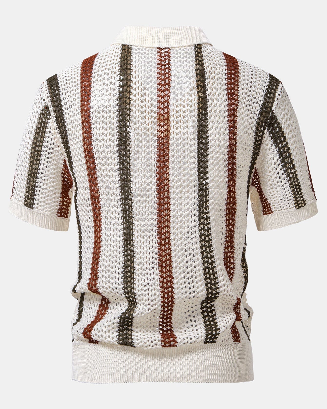 V-Neck Striped Crochet Polo