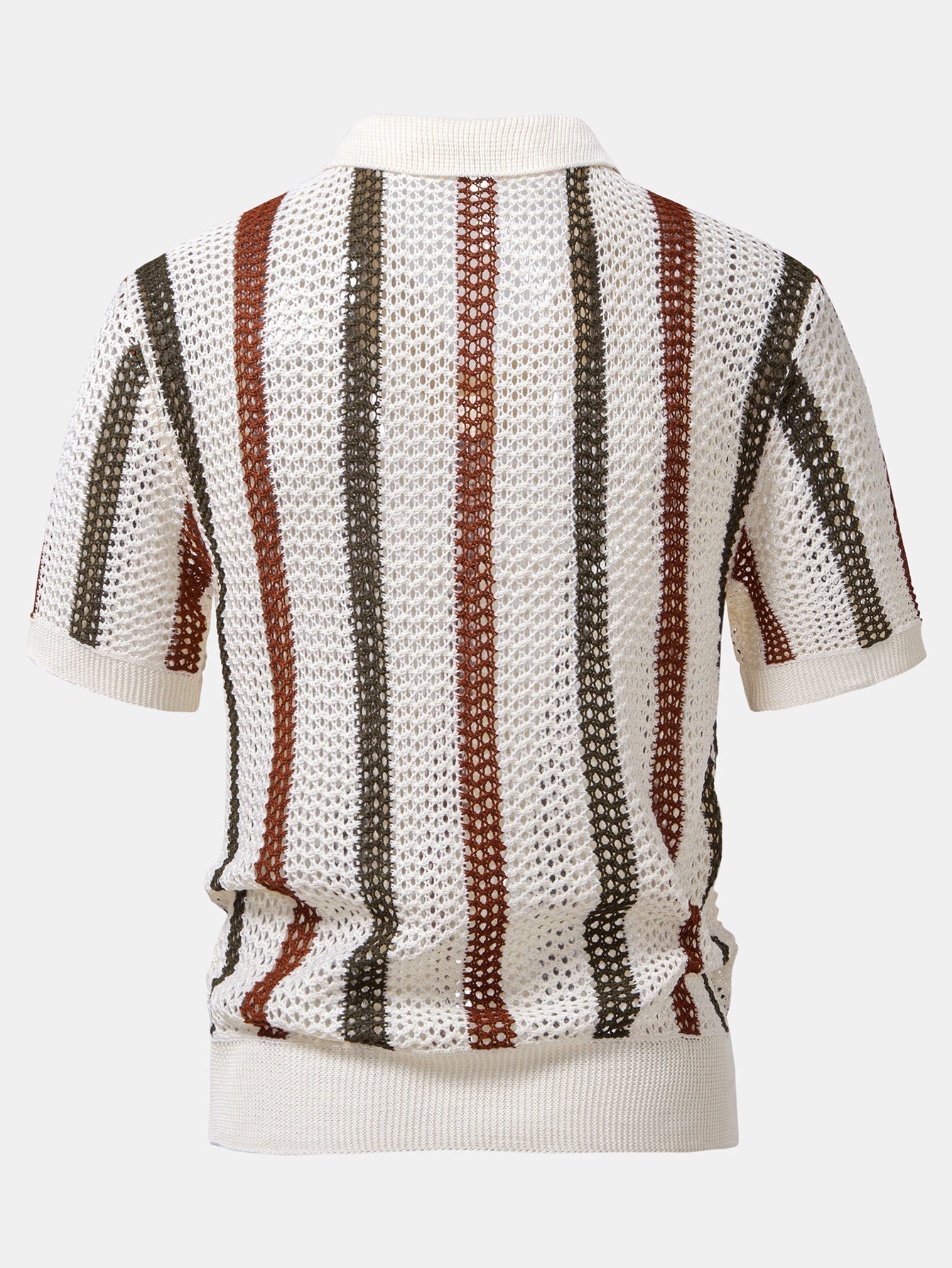Striped V-Neck Crochet Polo
