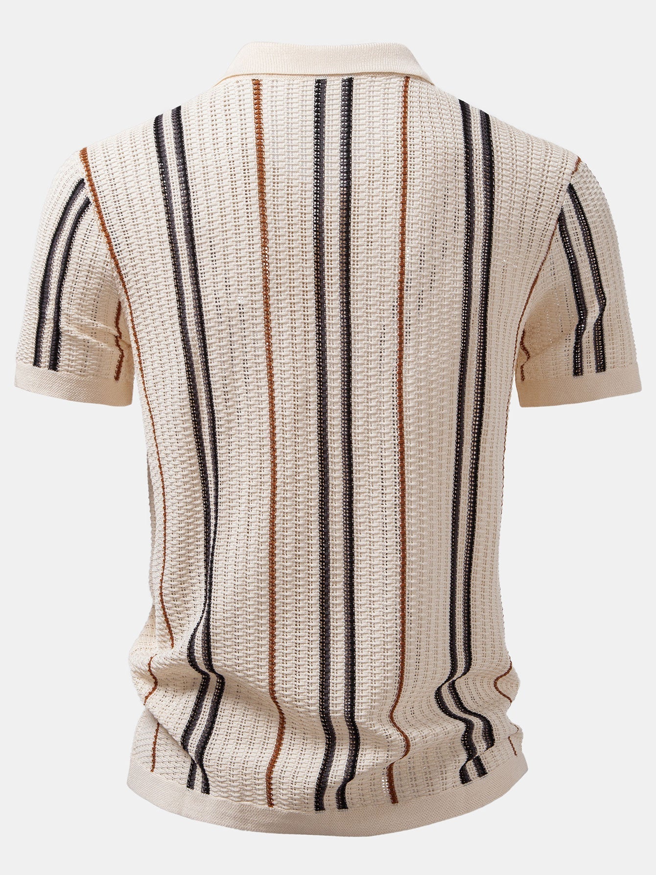 Striped Crochet Button-Up Shirt with Straight-Leg Linen Trousers