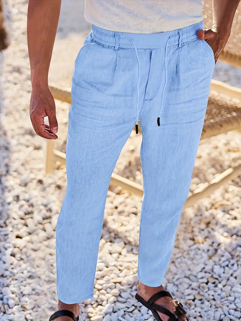 NICHOLS | CORD-TRIMMED WIDE LINEN PANTS