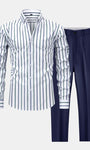 Striped Long Sleeve Button-Up Shirt with Slim Fit Flared Pants