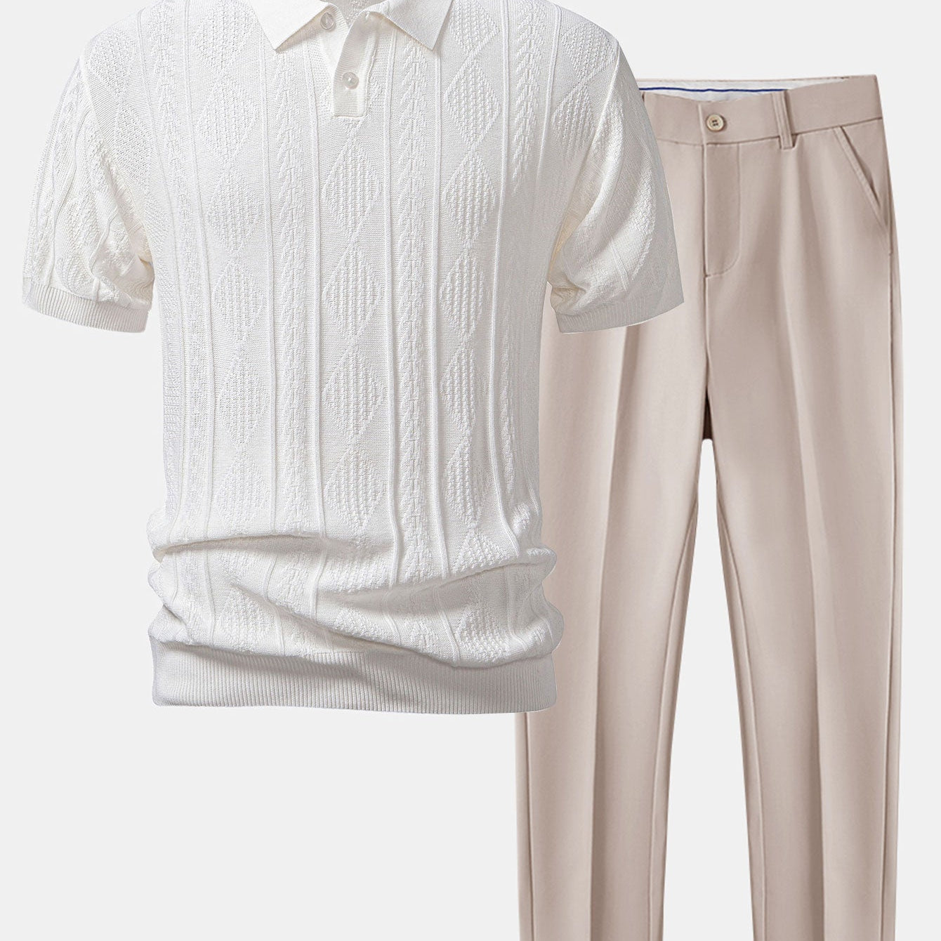 Geometric Jacquard Polo Shirt & Tailored Slim Fit Trousers