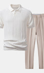 Geometric Jacquard Polo Shirt & Tailored Slim Fit Trousers