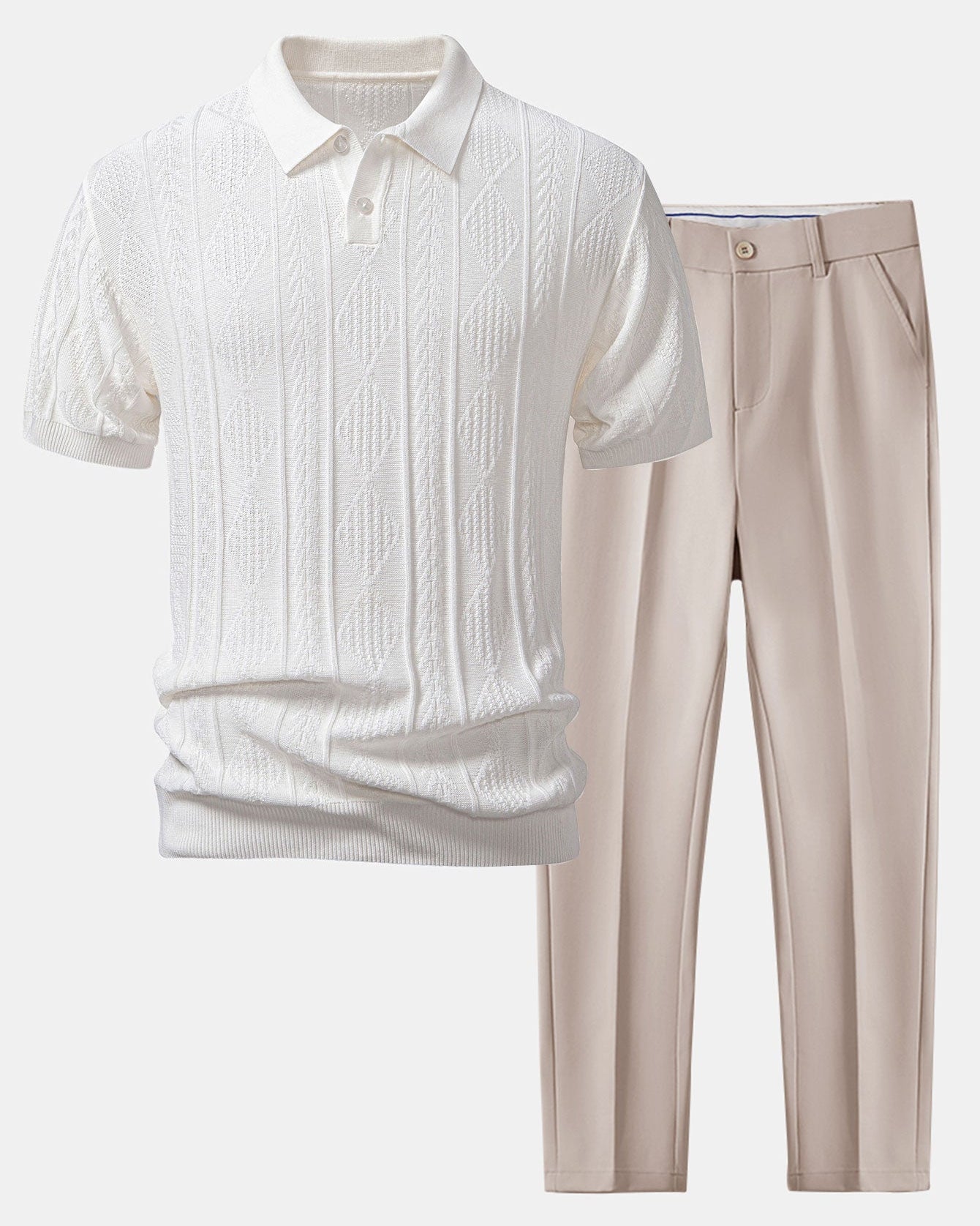 Geometric Jacquard Polo Shirt & Tailored Slim Fit Trousers