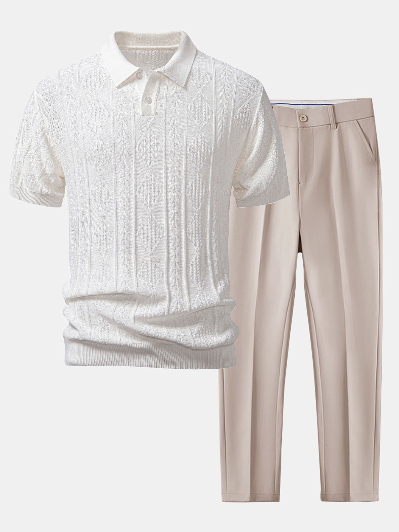 Geometric Jacquard Polo Shirt & Tailored Slim Fit Trousers
