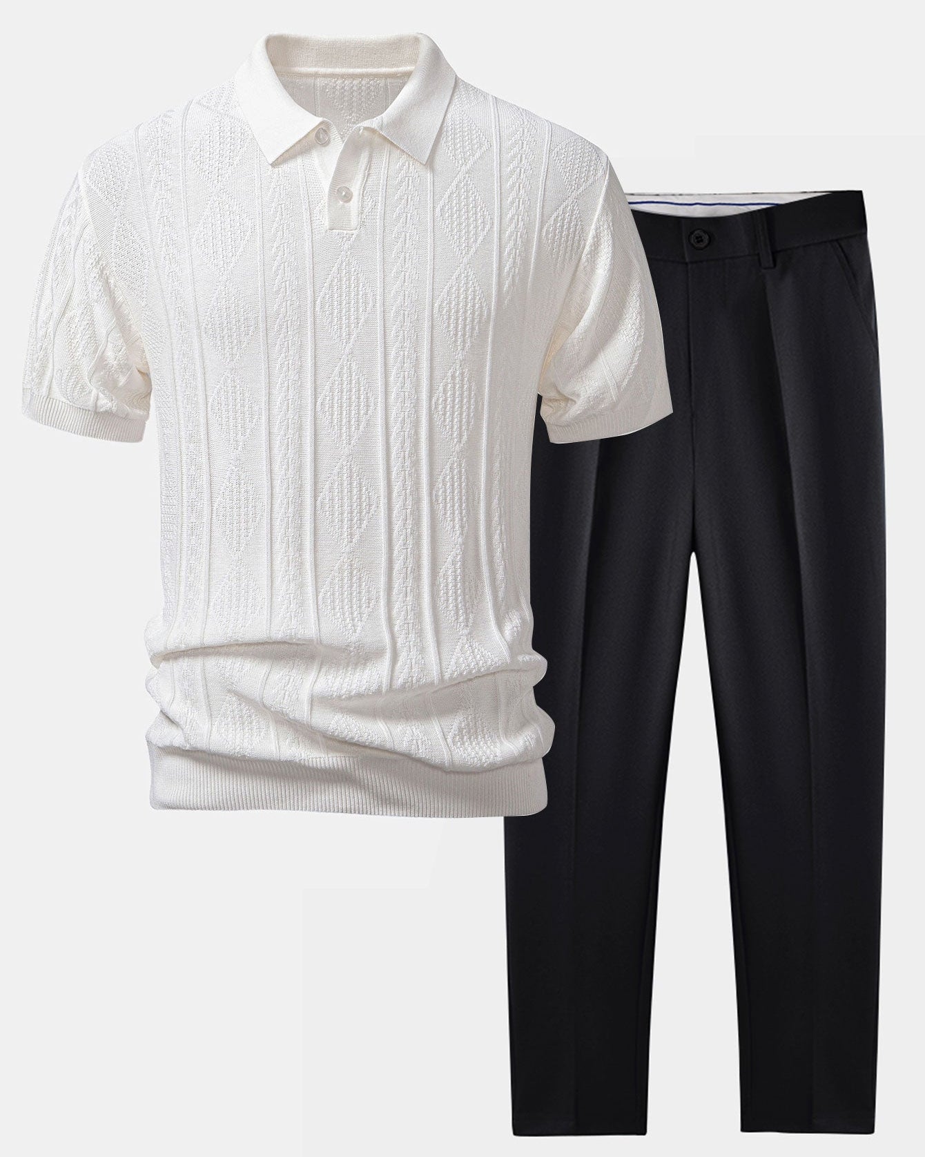 Geometric Jacquard Polo Shirt & Tailored Slim Fit Trousers