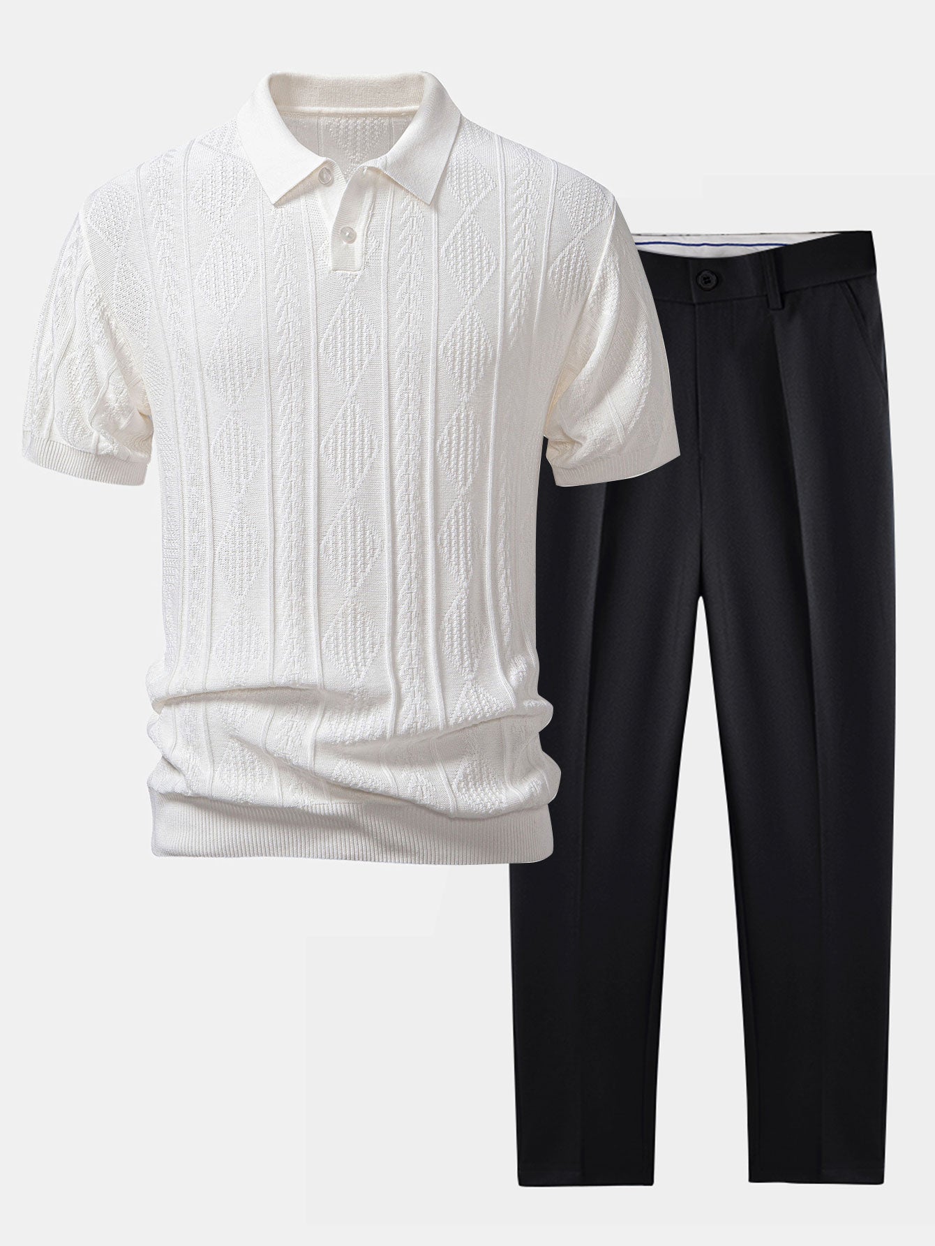 Geometric Jacquard Polo Shirt & Tailored Slim Fit Trousers