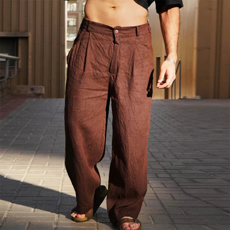 Relaxed Fit Wide-Leg Linen Trousers