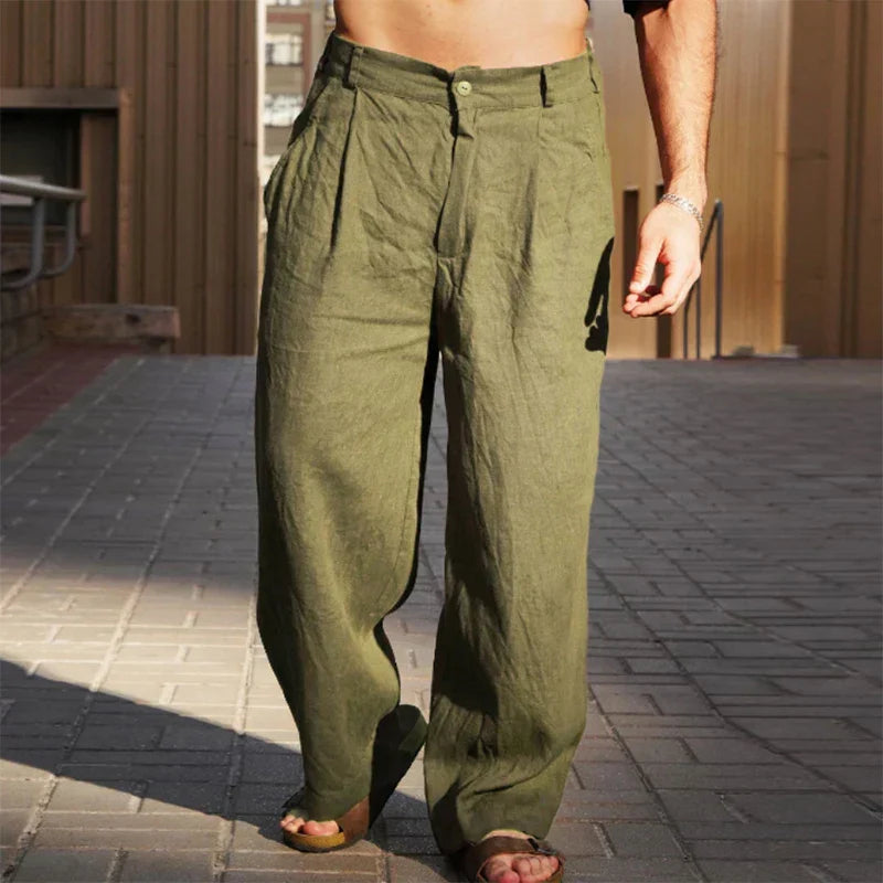 Relaxed Fit Wide-Leg Linen Trousers