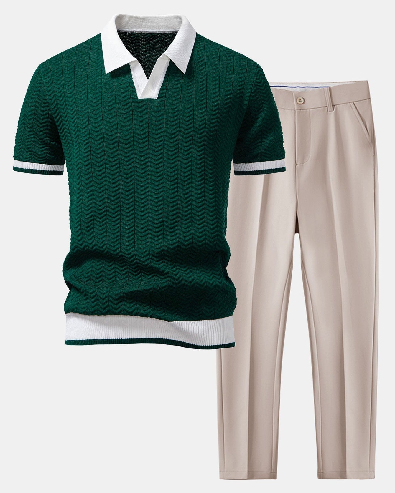 Textured Knit Polo with Slim Fit Trousers
