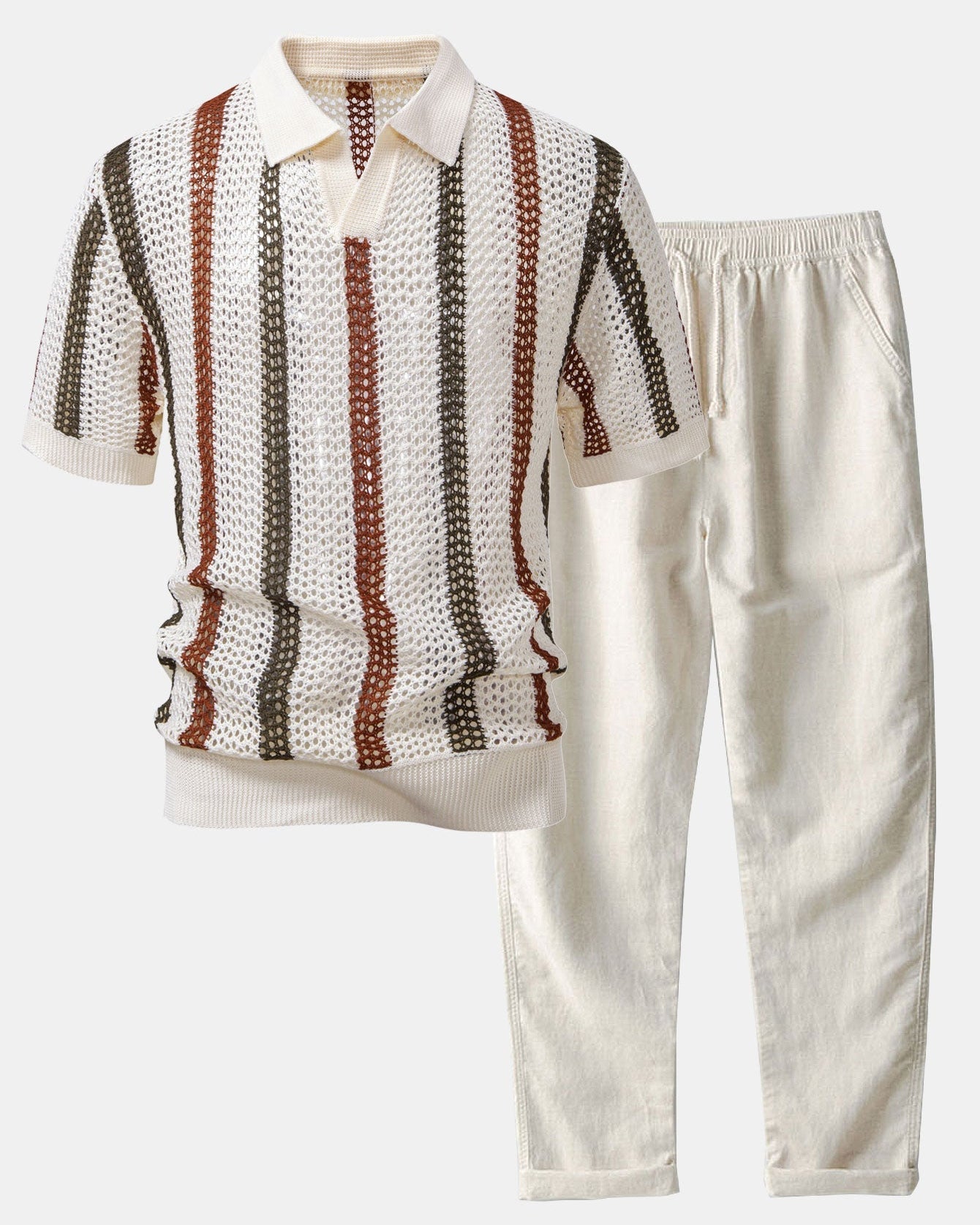 Crochet Polo and Straight-Leg Linen Trousers