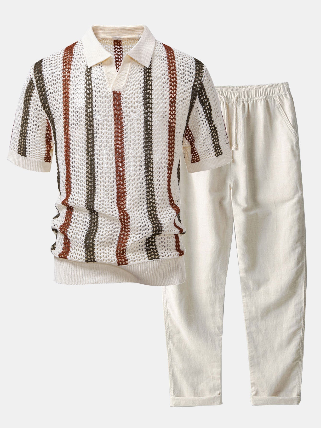 Crochet Polo and Straight-Leg Linen Trousers