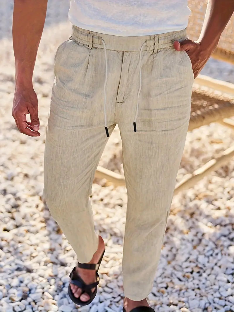 NICHOLS | CORD-TRIMMED WIDE LINEN PANTS