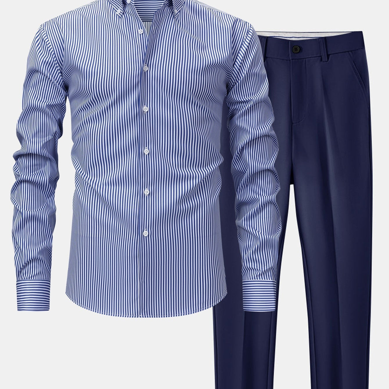 Button-Up Long Sleeve Striped Shirt with Slim Fit Tapered Pants