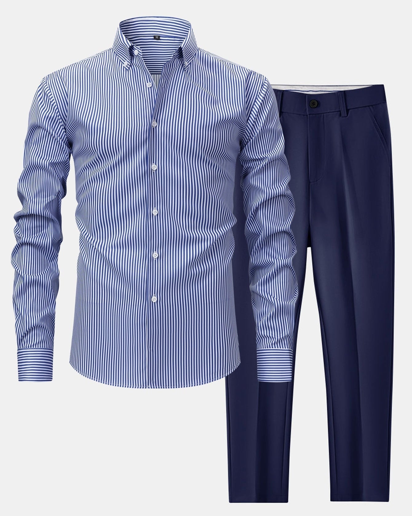 Button-Up Long Sleeve Striped Shirt with Slim Fit Tapered Pants