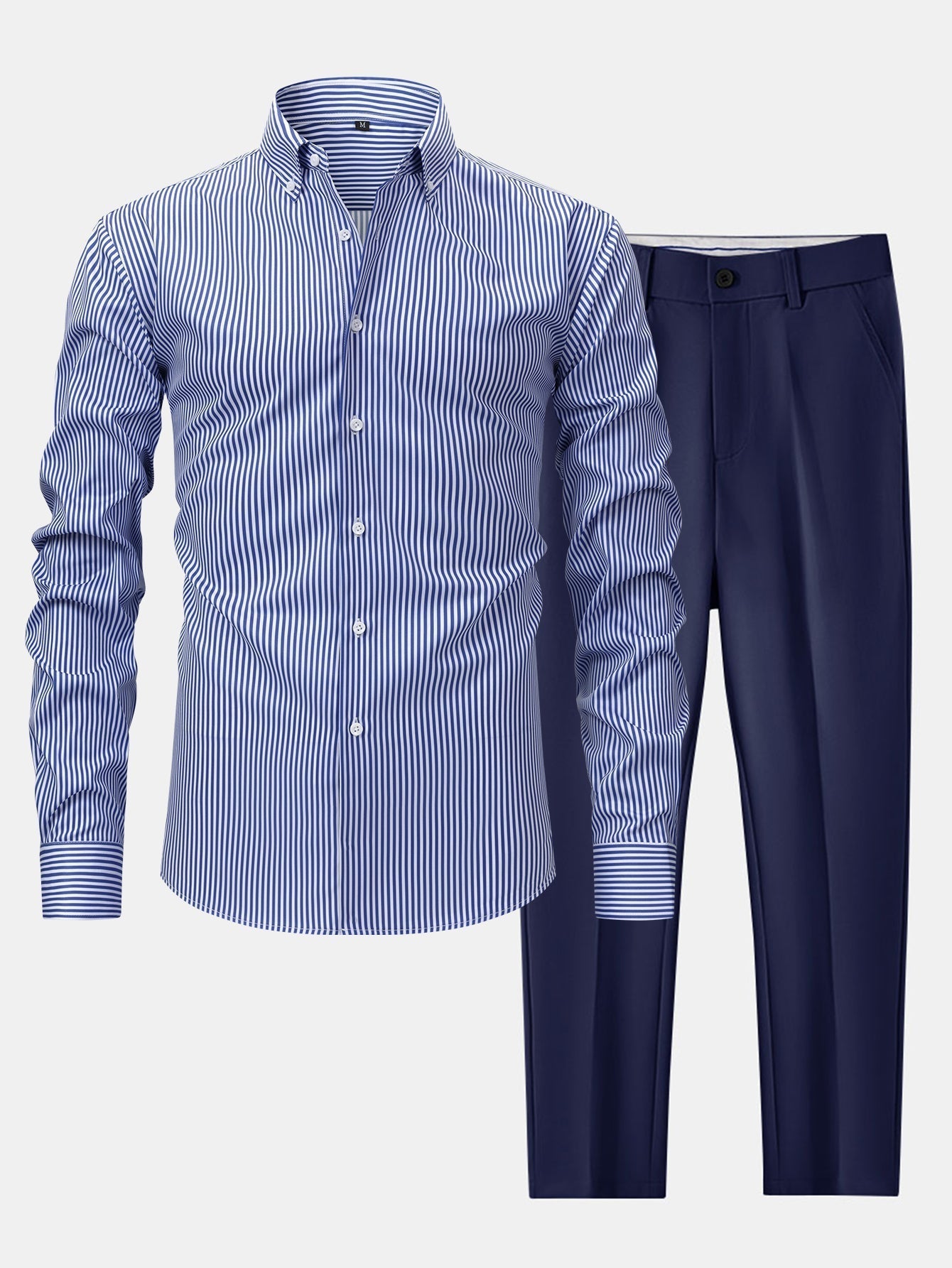 Striped Long Sleeve Shirt with Buttons & Slim Fit Tapered Pants