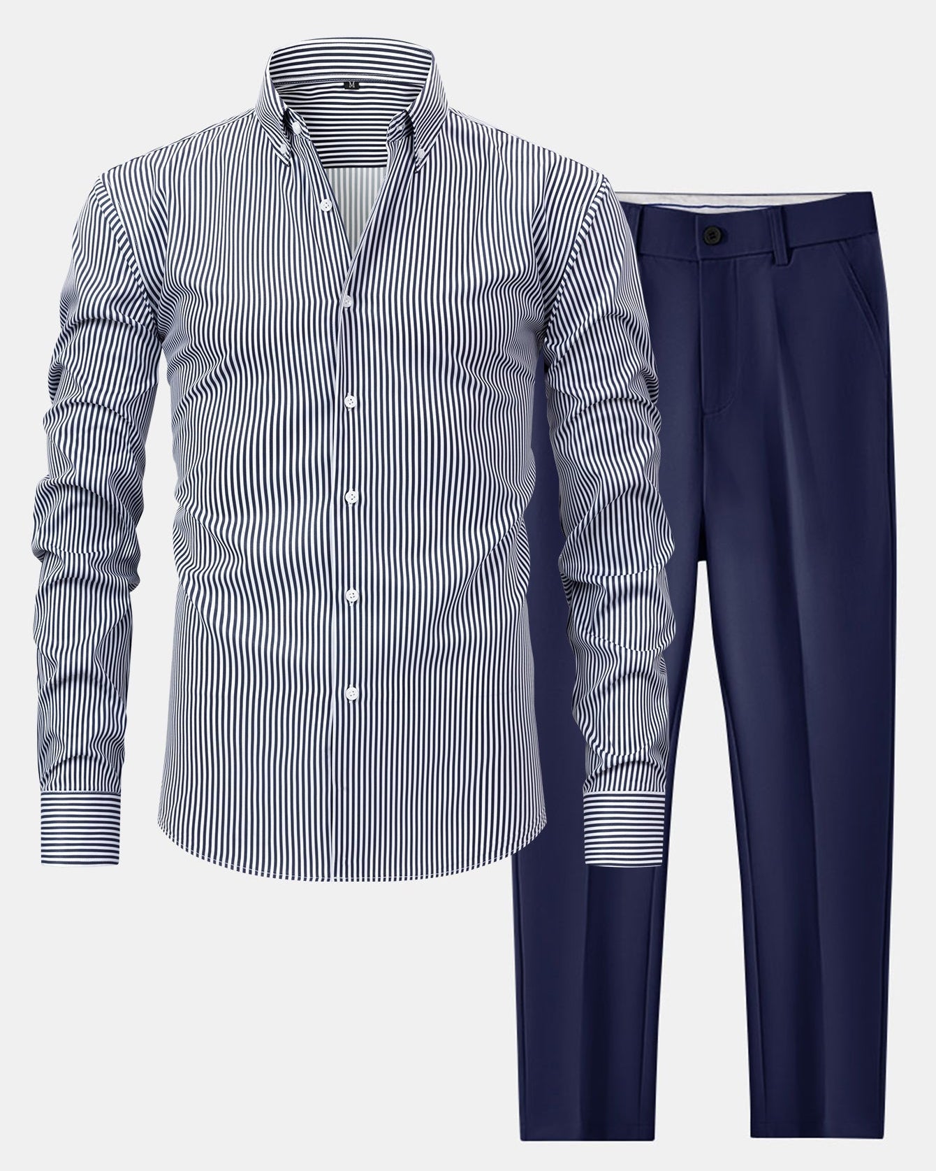 Striped Long Sleeve Shirt with Buttons & Slim Fit Tapered Pants