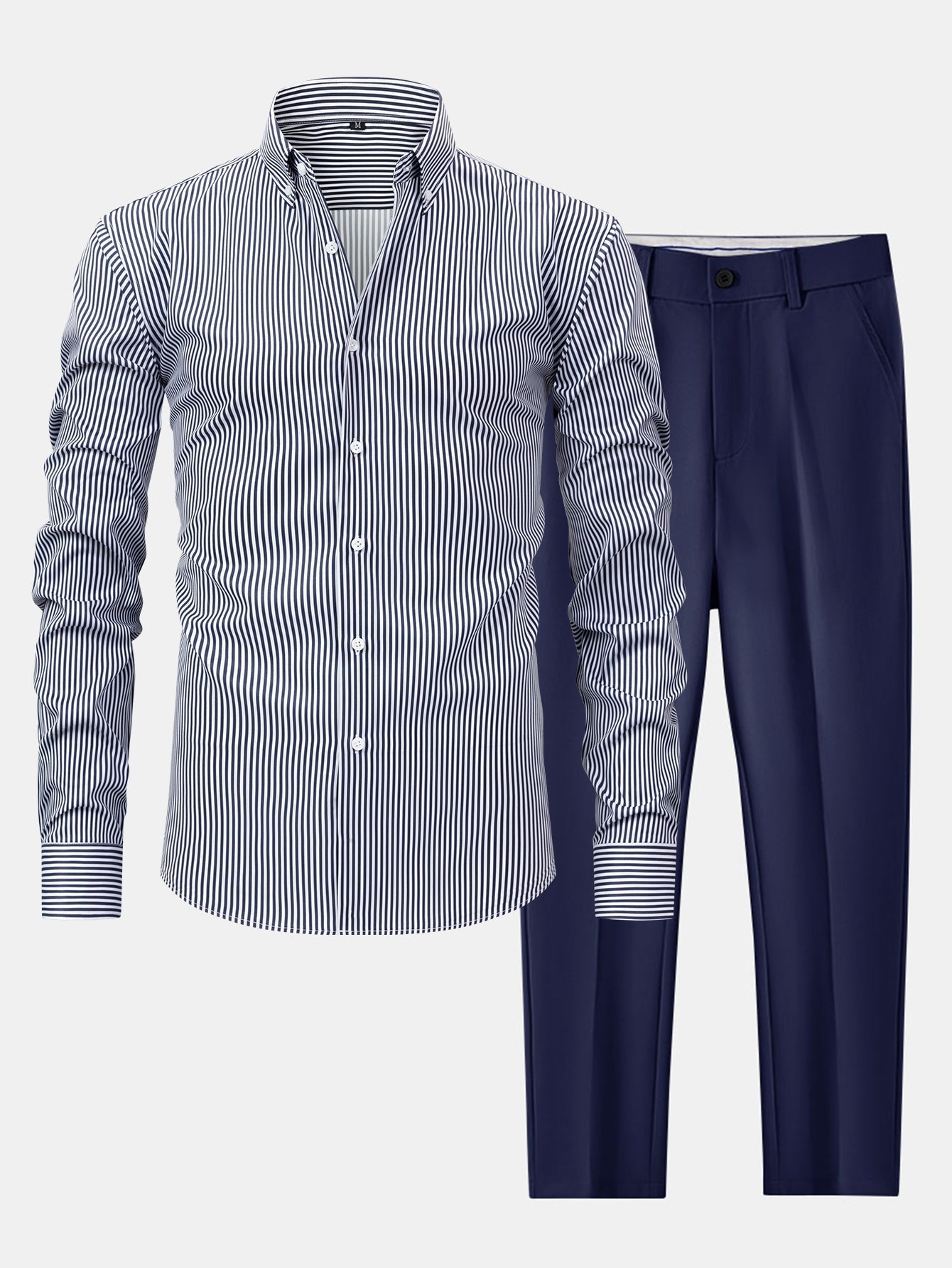 Striped Long Sleeve Shirt with Buttons & Slim Fit Tapered Pants