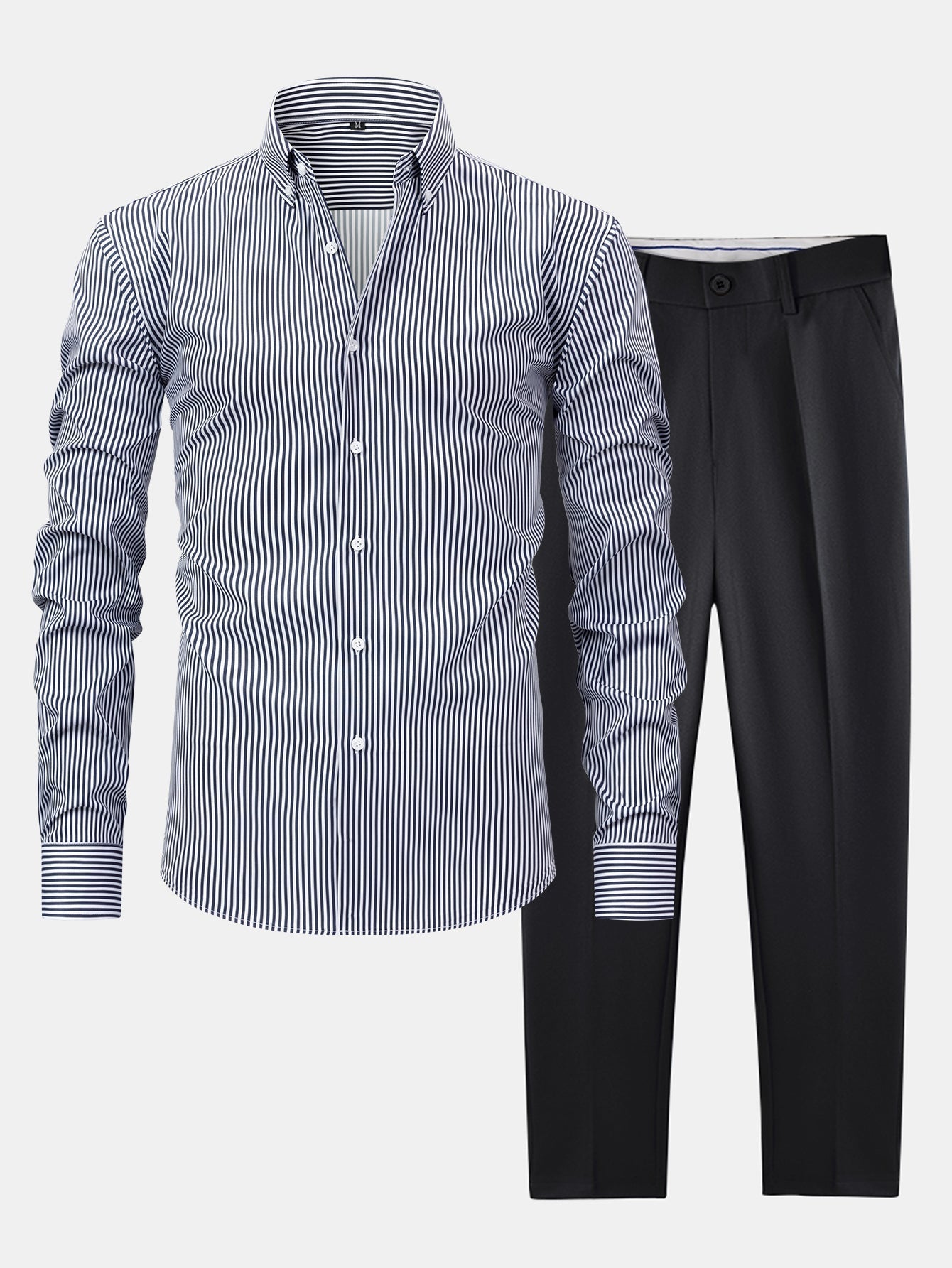 Striped Long Sleeve Shirt with Buttons & Slim Fit Tapered Pants