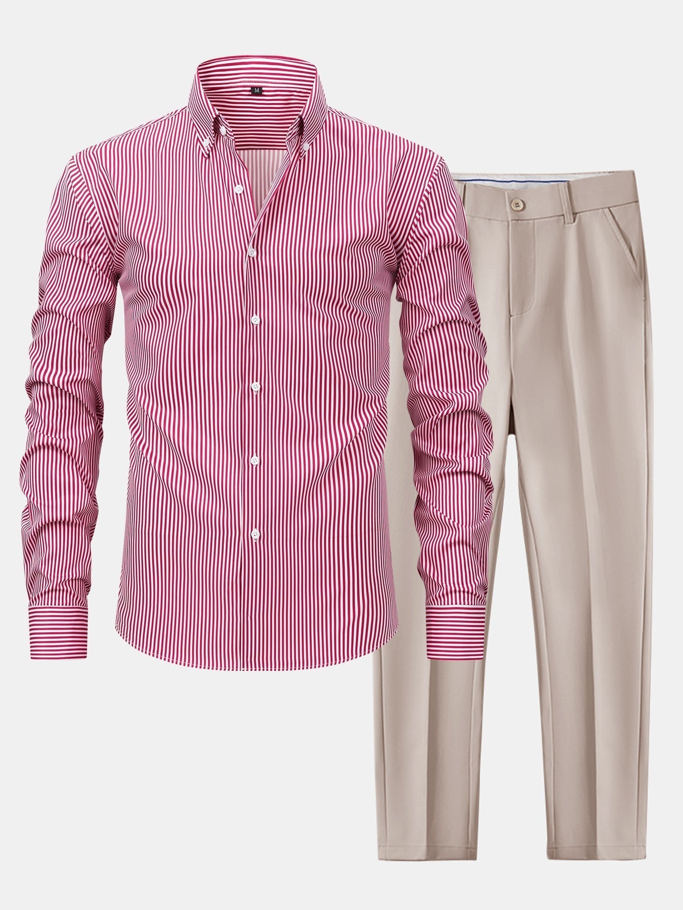 Striped Long Sleeve Shirt with Buttons & Slim Fit Tapered Pants