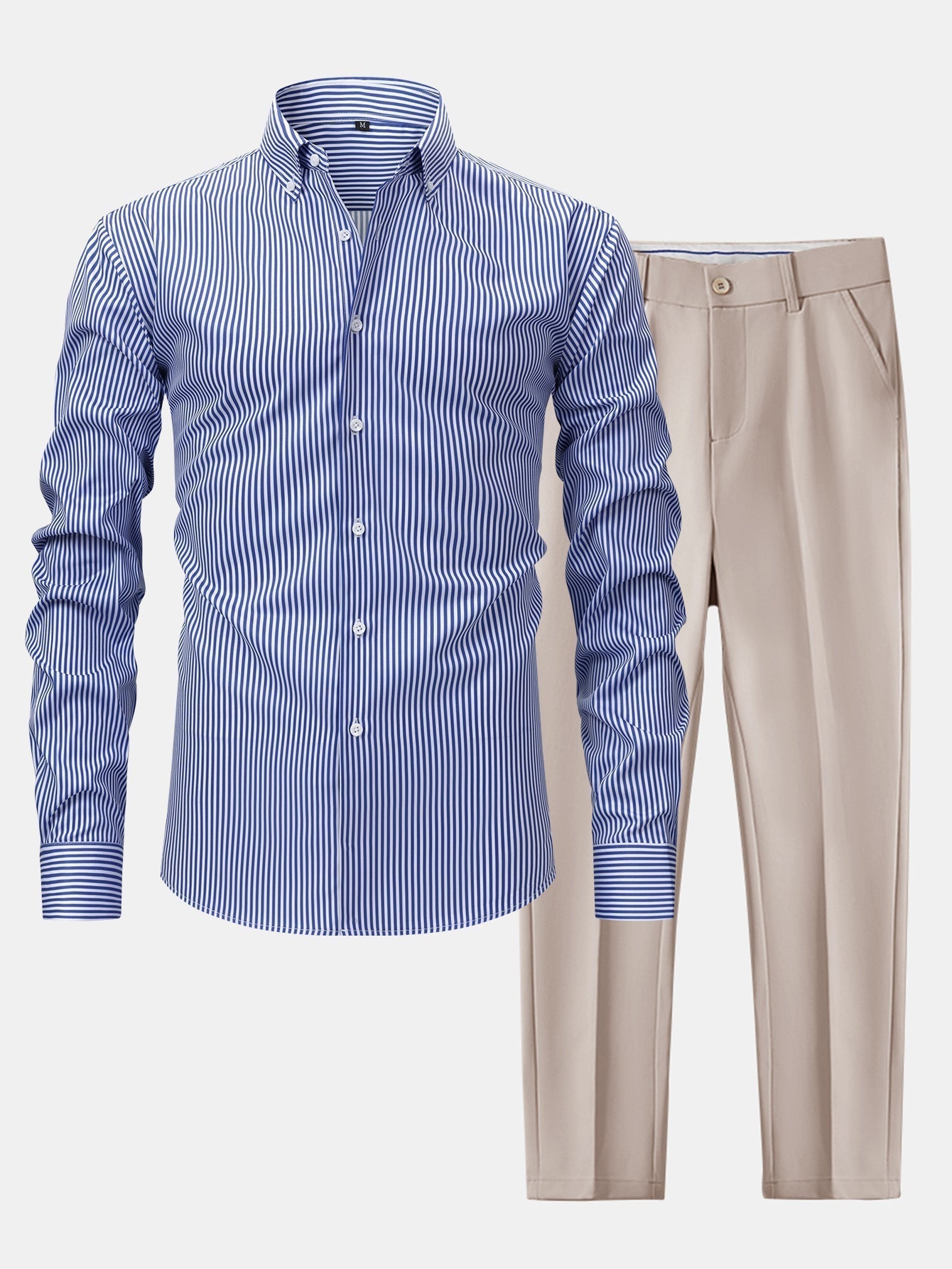 Striped Long Sleeve Shirt with Buttons & Slim Fit Tapered Pants