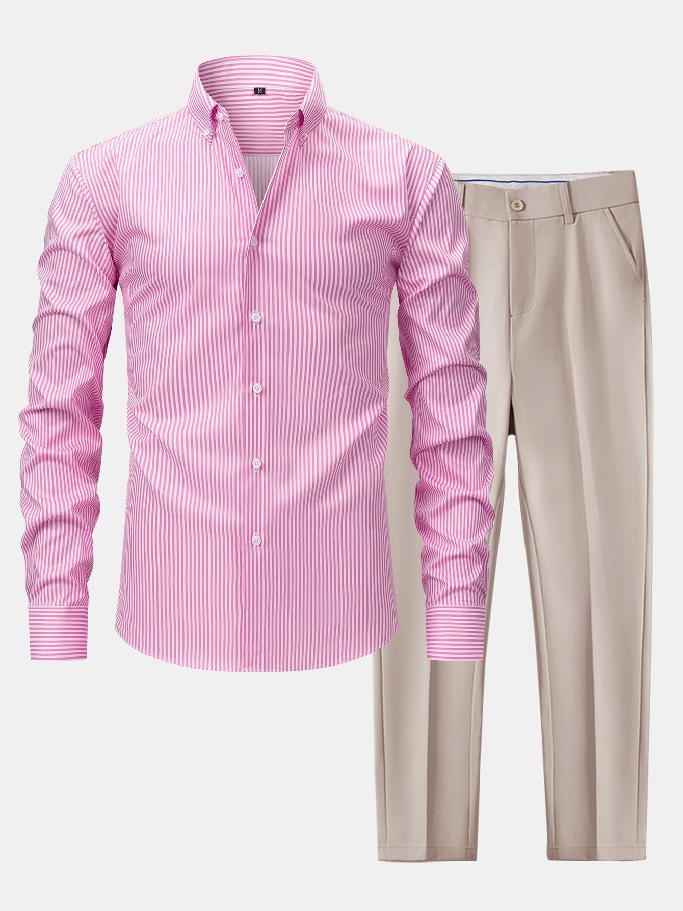 Striped Long Sleeve Shirt with Buttons & Slim Fit Tapered Pants