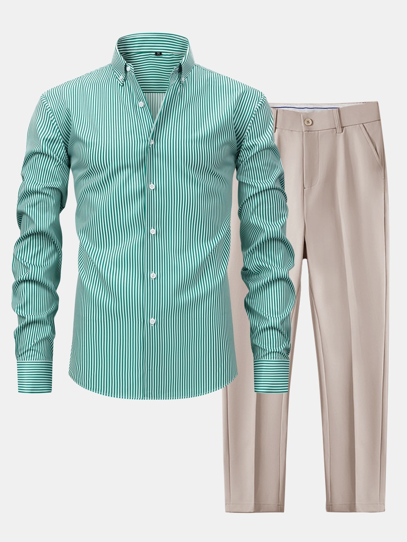 Striped Long Sleeve Shirt with Buttons & Slim Fit Tapered Pants
