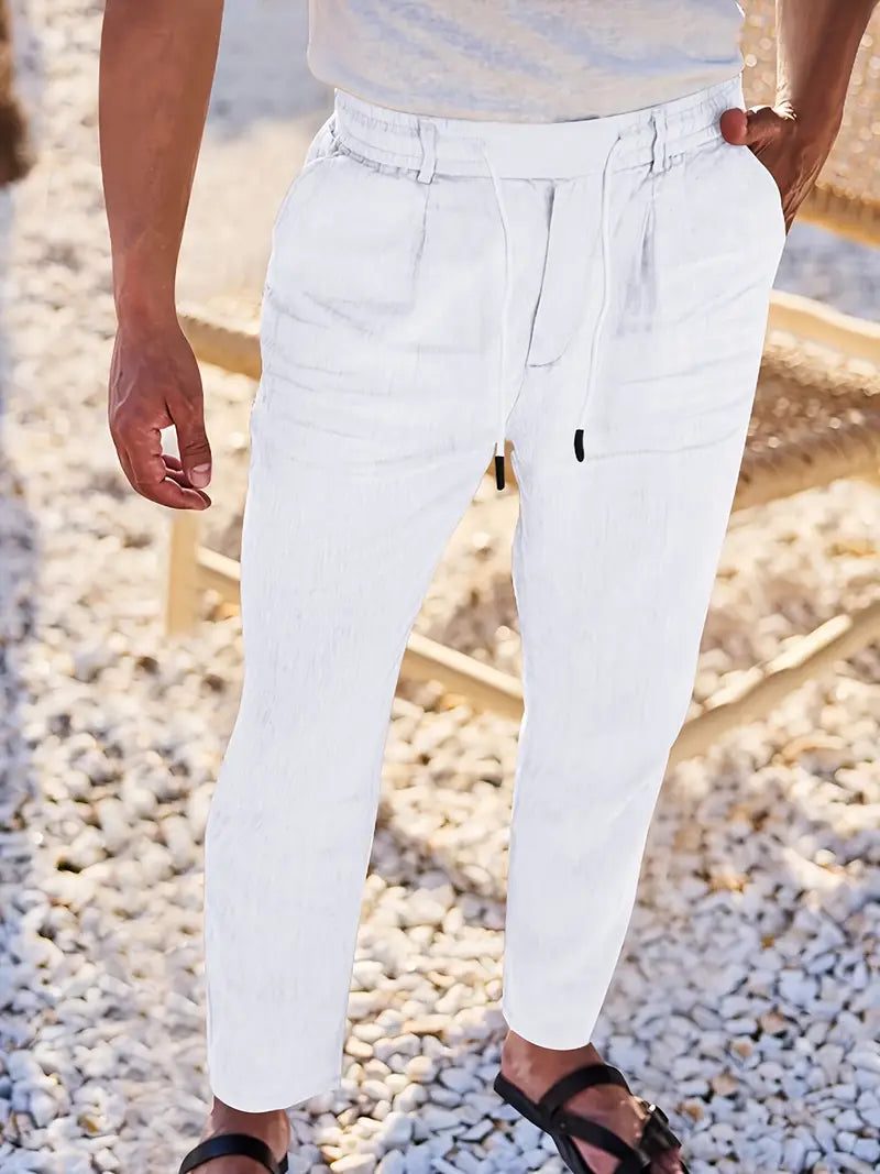 NICHOLS | CORD-TRIMMED WIDE LINEN PANTS
