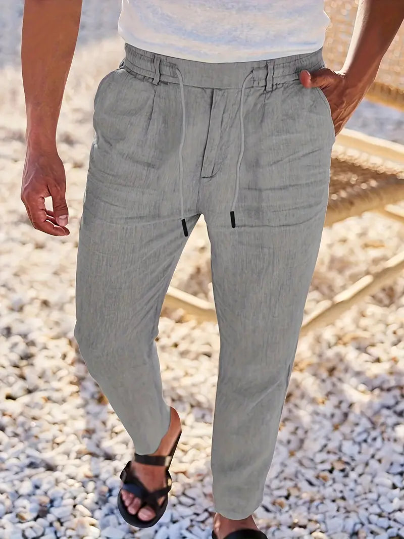 NICHOLS | CORD-TRIMMED WIDE LINEN PANTS
