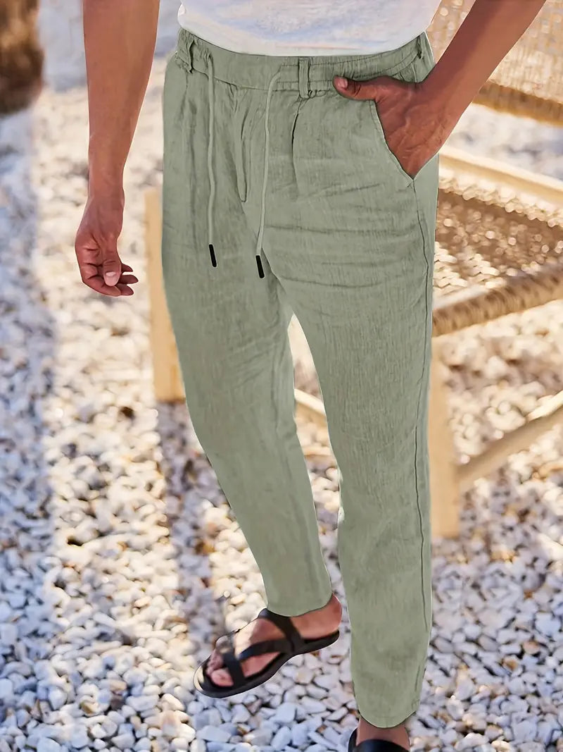 NICHOLS | CORD-TRIMMED WIDE LINEN PANTS