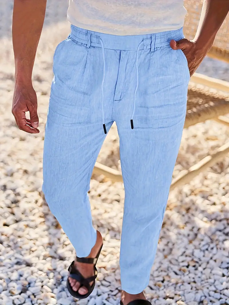 NICHOLS | CORD-TRIMMED WIDE LINEN PANTS