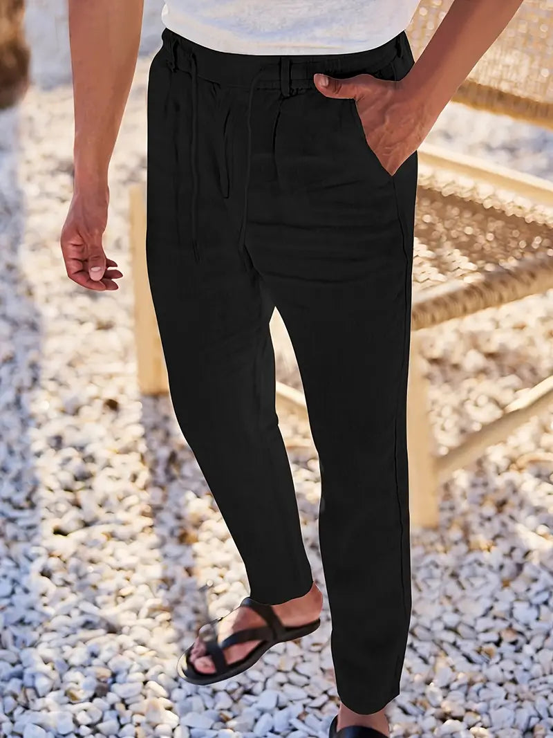 NICHOLS | CORD-TRIMMED WIDE LINEN PANTS