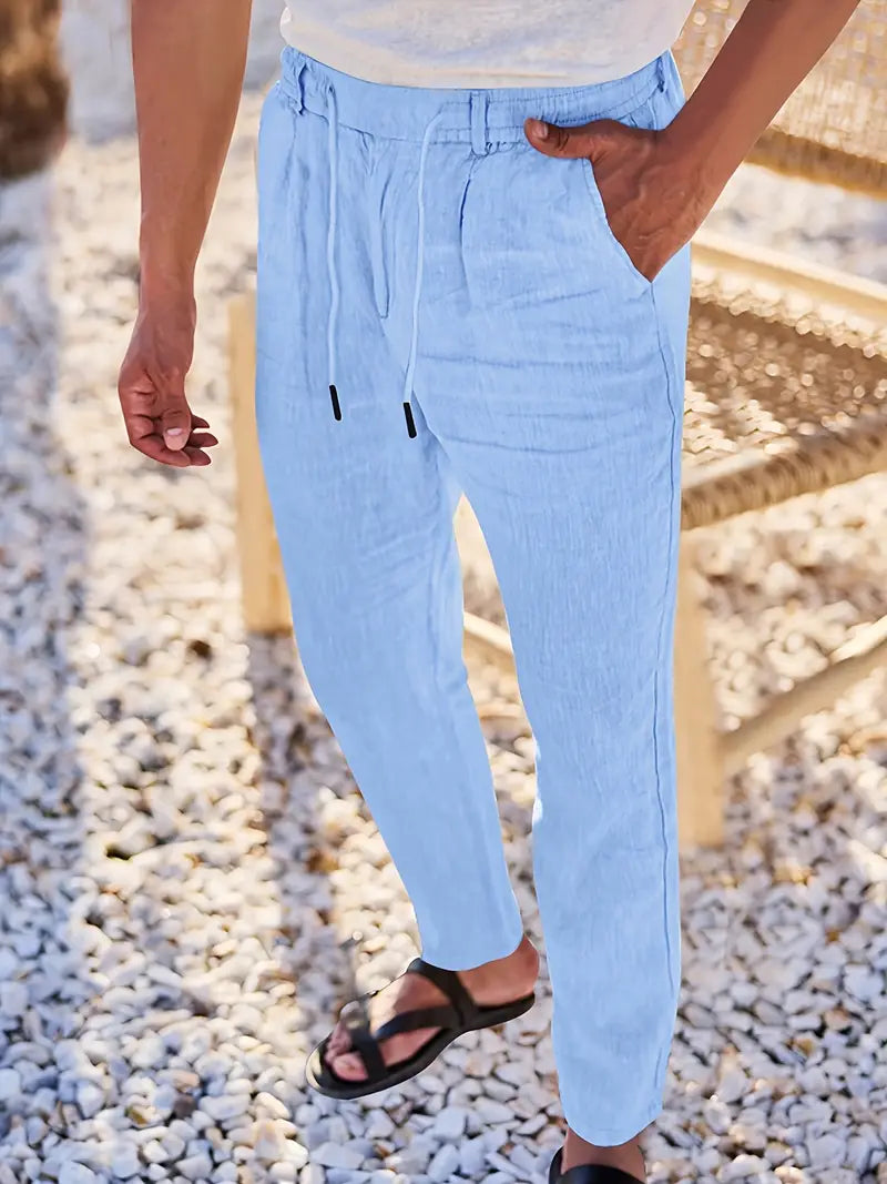 NICHOLS | CORD-TRIMMED WIDE LINEN PANTS