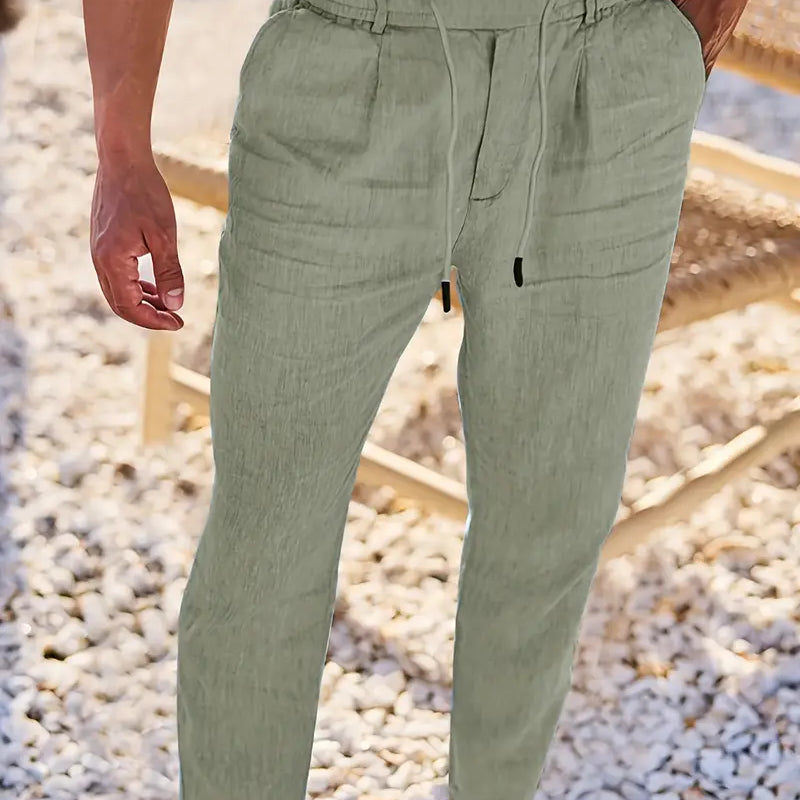 NICHOLS | CORD-TRIMMED WIDE LINEN PANTS