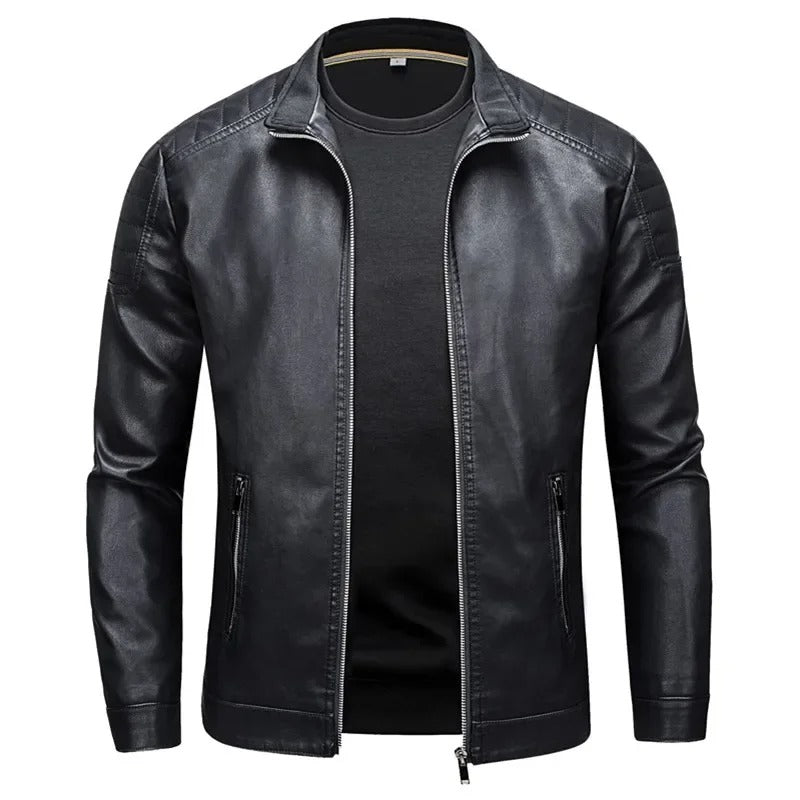 Classic Leather Jacket with Collar