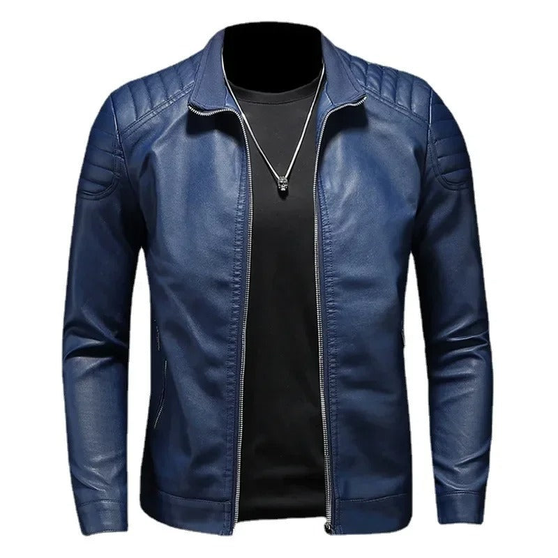 Classic Leather Jacket with Collar