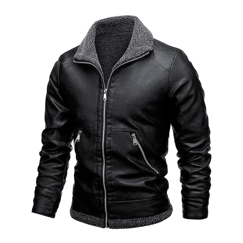 Elegant Polar Fleece Leather Jacket